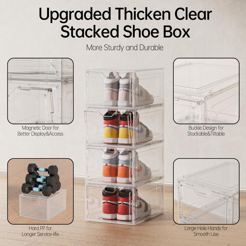 Clear Magnetic Door Shoe Box-Stackable, Dust-Free & Space-Saving Organizer