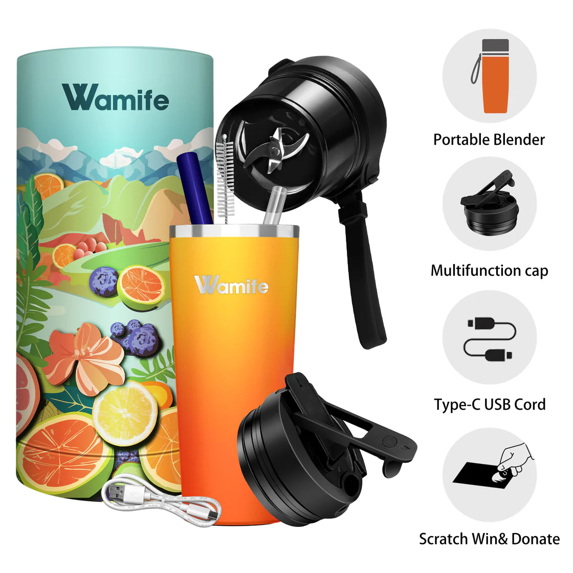 Wamife Portable Blender - 12-Hour Cold Retention,Stainless Steel Blender for Smoothies Nutrient Protection,High-Speed Blending