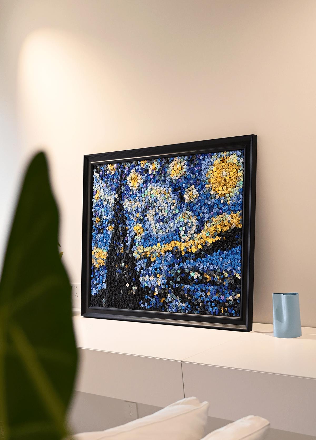 Button Decoration Painting, 31.1*39in (Starry Night,Van Gogh)
