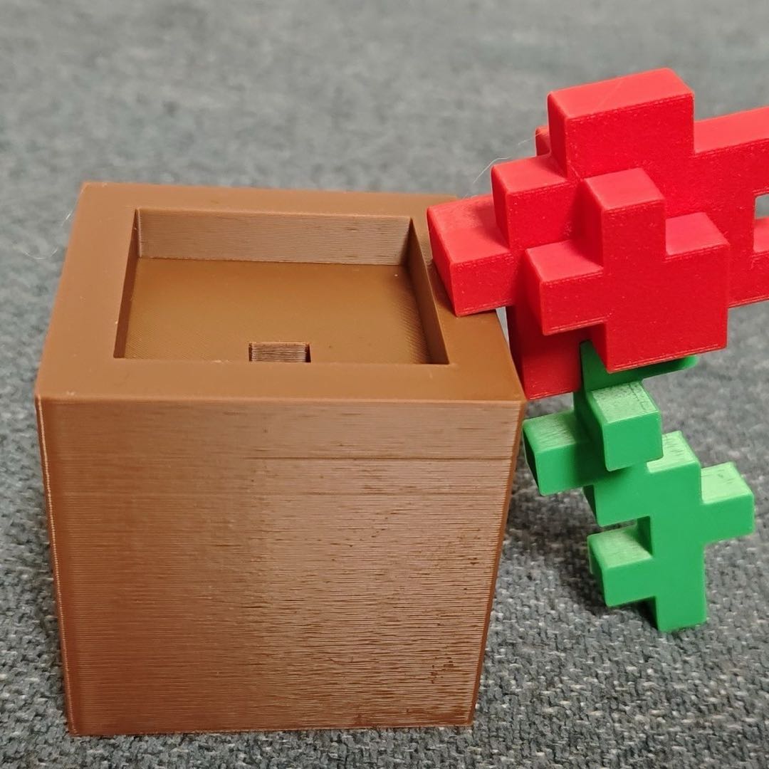 Rose creative ornaments, pixel potted plants, splicing 3d