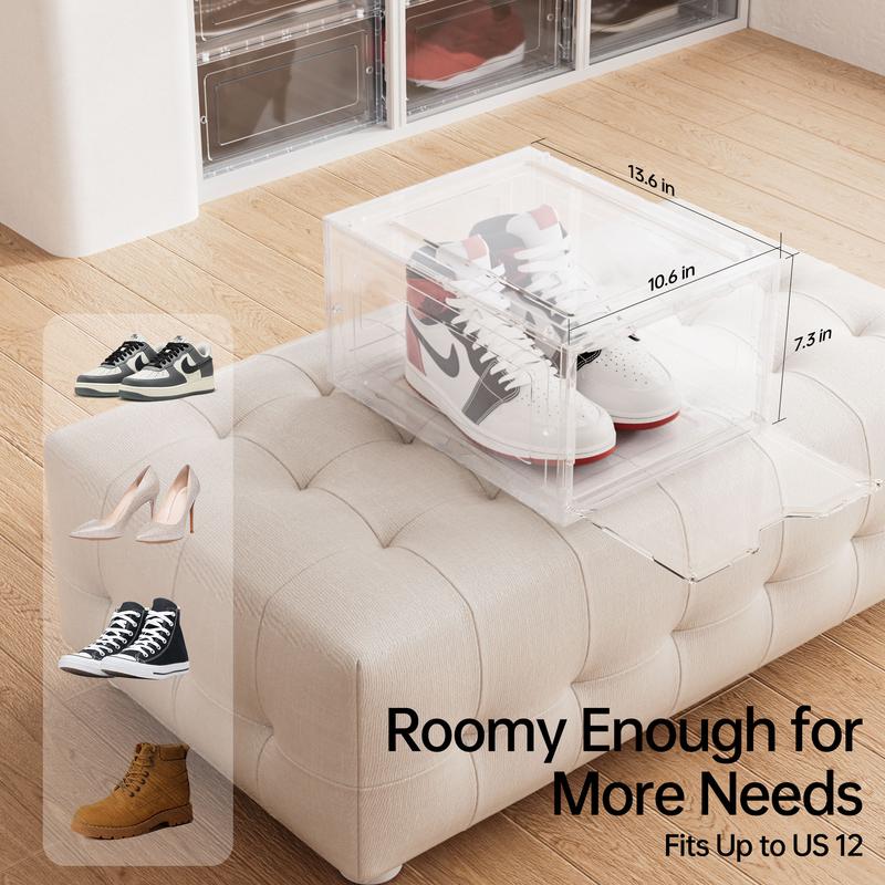 Clear Magnetic Door Shoe Box-Stackable, Dust-Free & Space-Saving Organizer