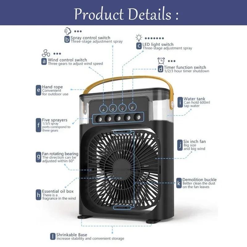 3 In 1 personal Fan AIr Conditioner Household Small Air Cooler LED Night Light Portable Humidifier Air Adjustment Fan Office Home Fan New