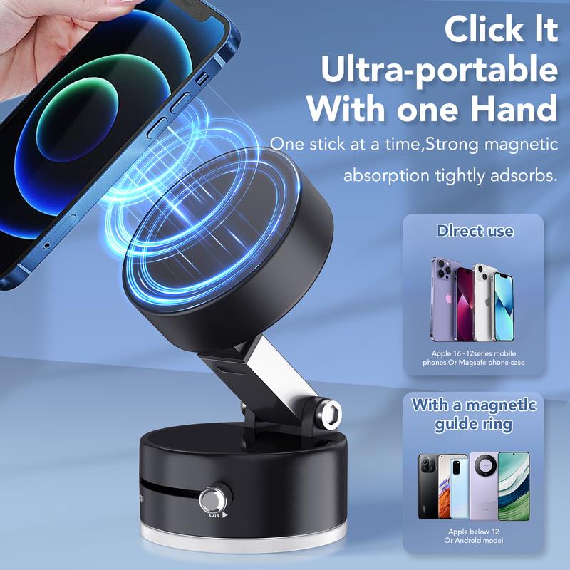 Magnetic Car Phone Mount – 360° Rotating Vacuum Suction Holder