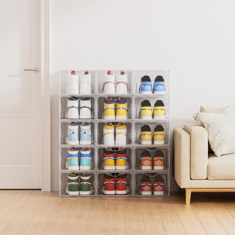 Clear Magnetic Door Shoe Box-Stackable, Dust-Free & Space-Saving Organizer