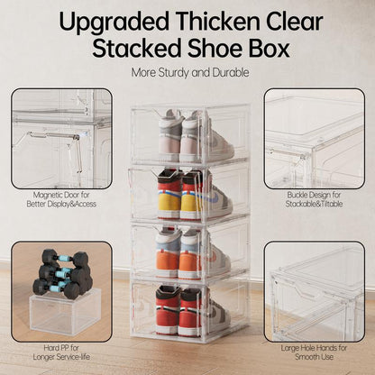Clear Magnetic Door Shoe Box-Stackable, Dust-Free & Space-Saving Organizer