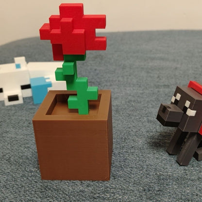 Rose creative ornaments, pixel potted plants, splicing 3d