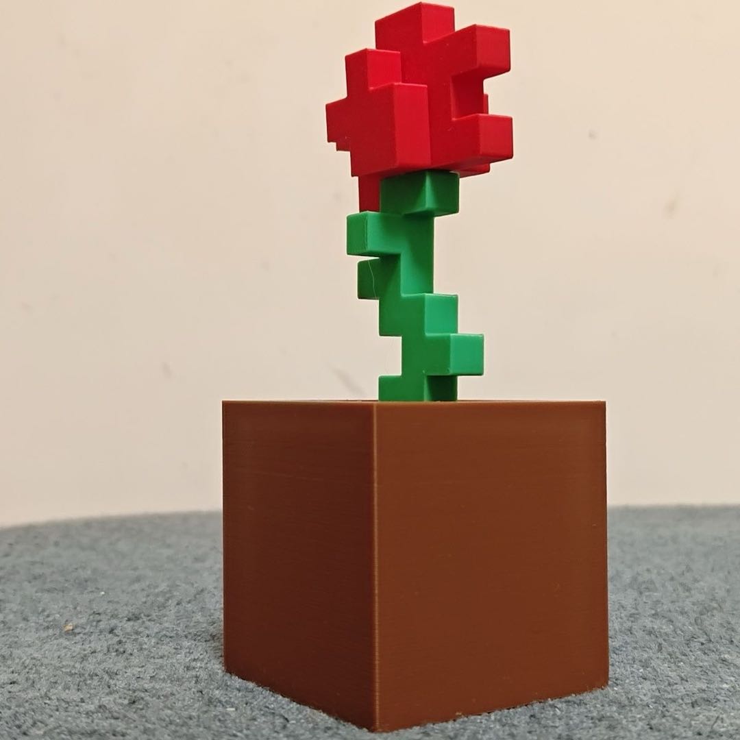 Rose creative ornaments, pixel potted plants, splicing 3d