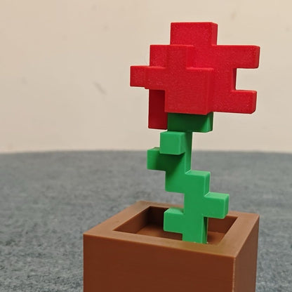 Rose creative ornaments, pixel potted plants, splicing 3d