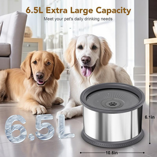 6.5L Dog Water Bowl,Stainless Steel Spill Proof Slow Water Feeder