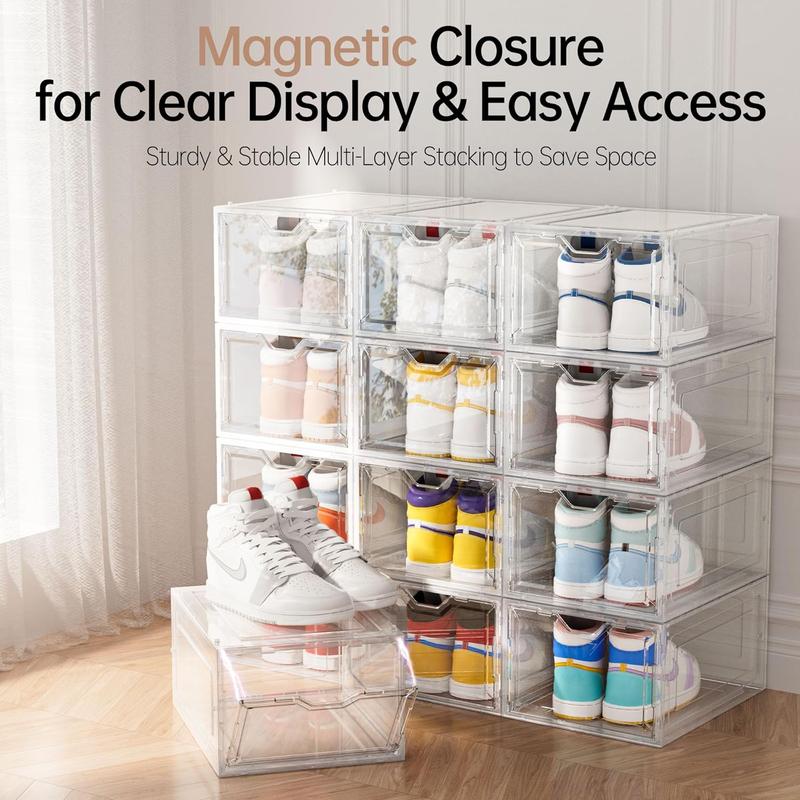 Clear Magnetic Door Shoe Box-Stackable, Dust-Free & Space-Saving Organizer
