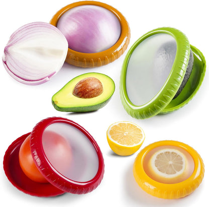 Avocado Saver and Onion Storage Set, 4 Pcs Silicone Fruit Vegetable Anti-oxidation Box,Reusable Fridge Fresh Pod Food Storage,Perfect Lemons Tomato Garlic Containers