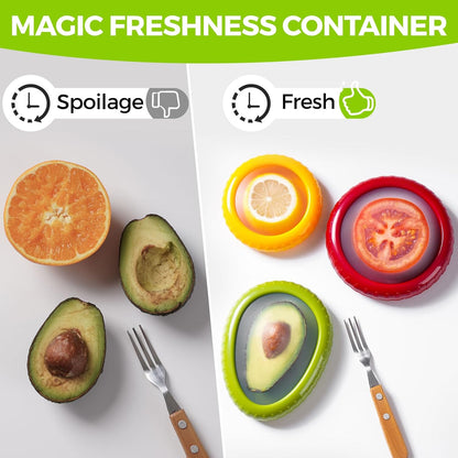 Avocado Saver and Onion Storage Set, 4 Pcs Silicone Fruit Vegetable Anti-oxidation Box,Reusable Fridge Fresh Pod Food Storage,Perfect Lemons Tomato Garlic Containers