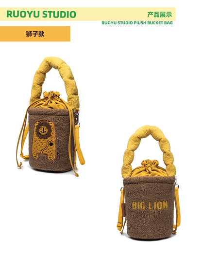 RUOYUSTUDIO Original Design 2024 Fall/Winter Plush Handheld Crossbody Bucket Bag