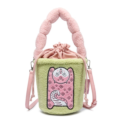 RUOYUSTUDIO Original Design 2024 Fall/Winter Plush Handheld Crossbody Bucket Bag
