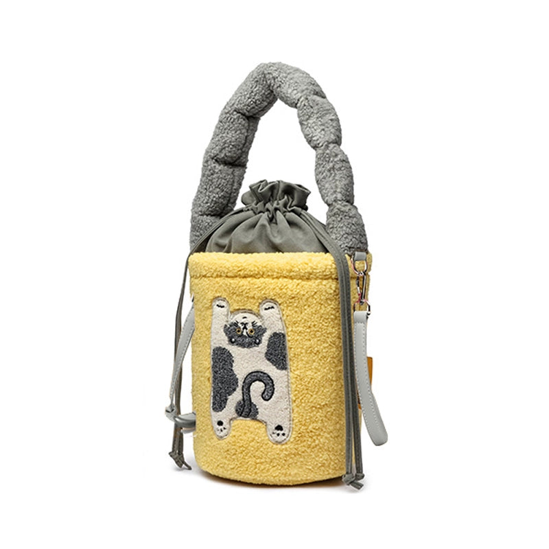 RUOYUSTUDIO Original Design 2024 Fall/Winter Plush Handheld Crossbody Bucket Bag