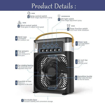 3 In 1 personal Fan AIr Conditioner Household Small Air Cooler LED Night Light Portable Humidifier Air Adjustment Fan Office Home Fan New