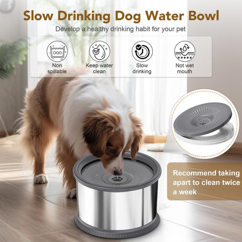 6.5L Dog Water Bowl,Stainless Steel Spill Proof Slow Water Feeder