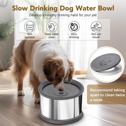 6.5L Dog Water Bowl,Stainless Steel Spill Proof Slow Water Feeder