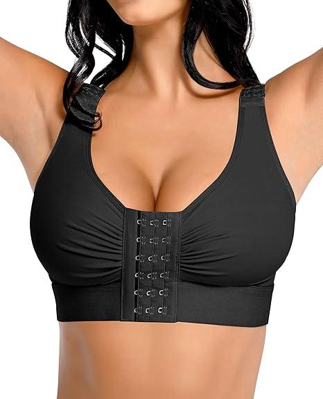 Compression Bra for Women's Front Closure Bra with Adjustable Straps Wirefree Bra