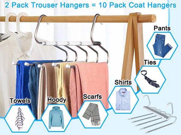 2 Pack Pants Hangers Space Saving 5 Layers