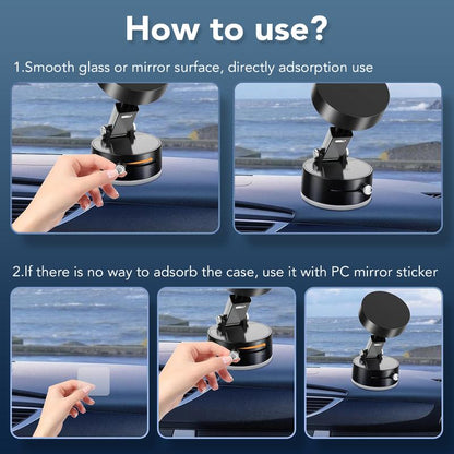 Magnetic Car Phone Mount – 360° Rotating Vacuum Suction Holder