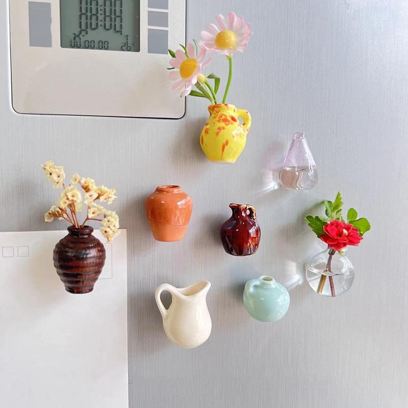 Creative Mini Ceramic Vase Design Decorating Magnet, 3/5/8/10pcs/set Refrigerator Magnet, DIY Fridge Magnet for Flower, Home & Office Interior Decoration, Summer for Gift