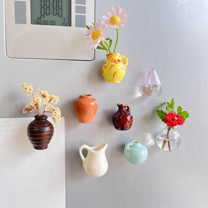 Creative Mini Ceramic Vase Design Decorating Magnet, 3/5/8/10pcs/set Refrigerator Magnet, DIY Fridge Magnet for Flower, Home & Office Interior Decoration, Summer for Gift