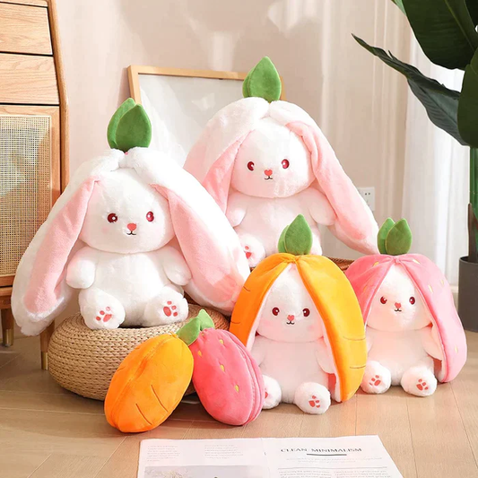 Reversible Strawberry Carrot Bunny Plush Toy